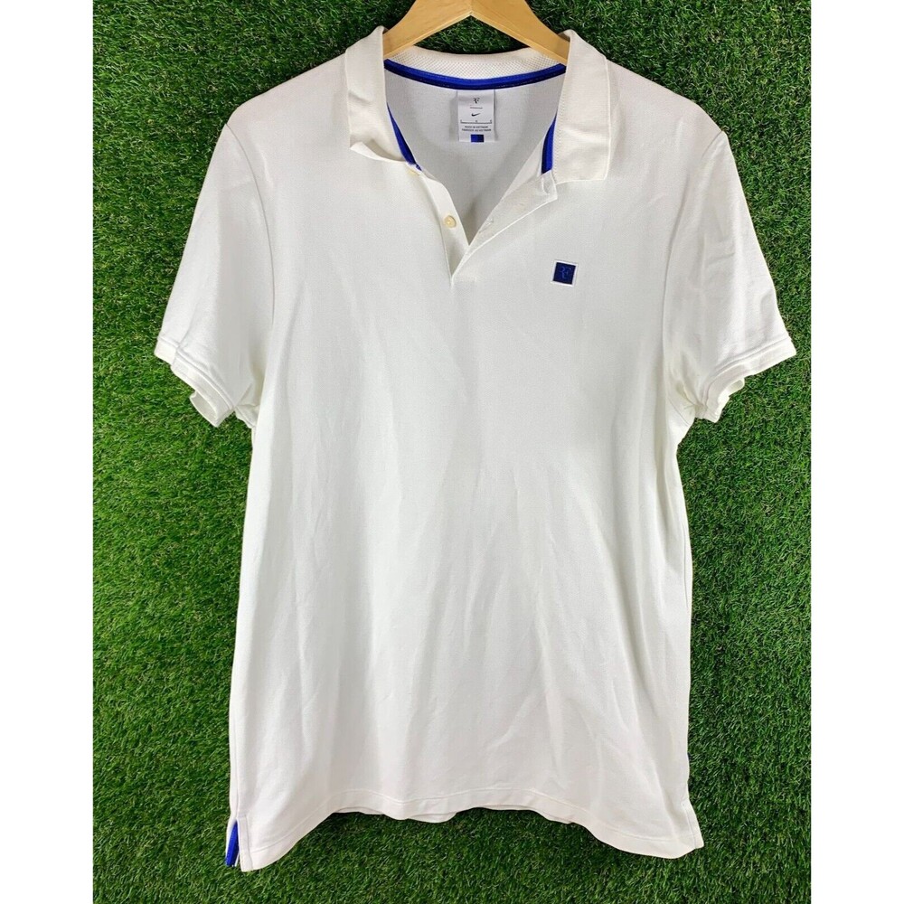 Nike RF Roger Federer Essential Polo T-Shirt White Tennis Mens sz L  chest